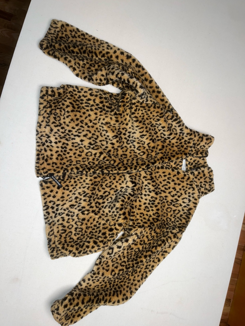 Leopard Print Faux Fur zip-up Jacket